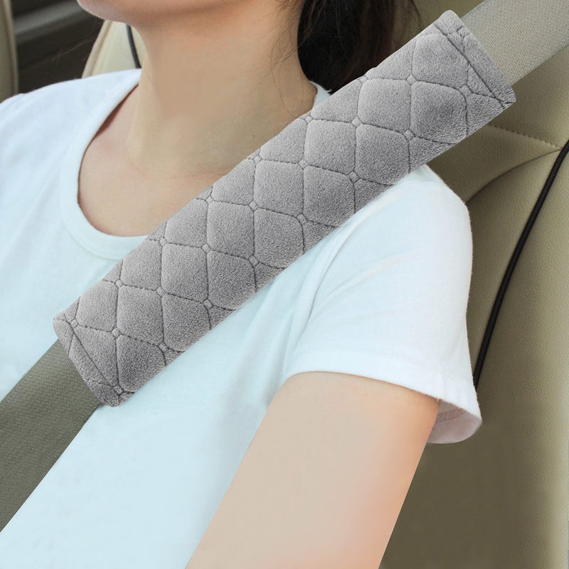 Amooca Soft Auto Seat Belt Cover Seatbelt Shoulder Pad Cushions 2 PCS Universal Fit for All Cars and Backpack for a More Comfortable Driving (Light Grey) - Image 1